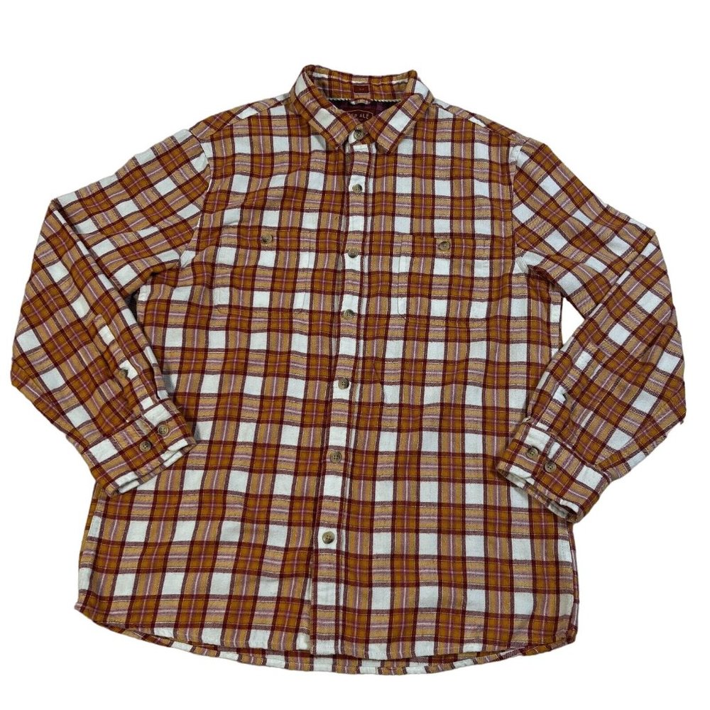 RED ALE Shirt Men's Oxford Long Sleeve Button-Up Plaid Cotton Blend Brown Large